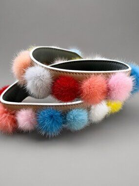 Fendi Multicolor Mink Fur Pom Pom Gray Leather Shoulder Bag Strap